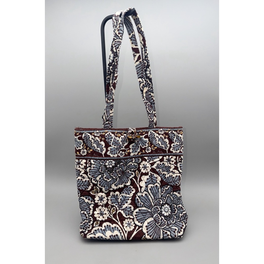 Vera Bradley Java Blue Small Toggle Tote Retired Brown Blue Floral Quilted EUC